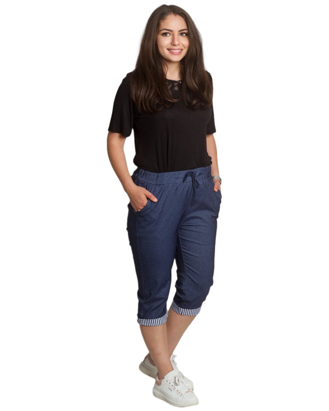 Pantaloni bleumarin damă cu elastic și buzunare, mărimi mari