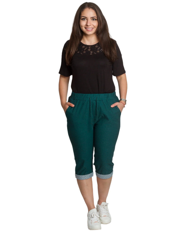 Pantaloni cu elastic și șnururi mărimi mari verde închis