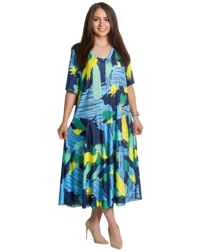 Rochie evazată cu model abstract, mărimi mari