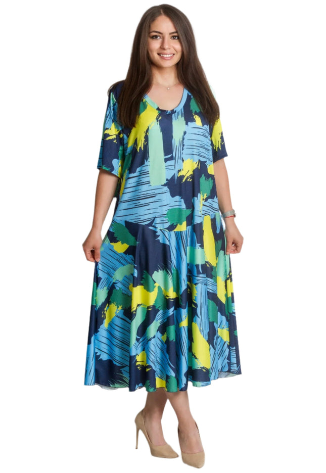 Rochie evazată cu model abstract, mărimi mari