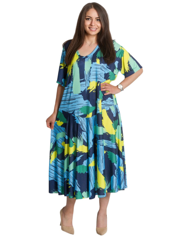 Rochie evazată cu model abstract, mărimi mari