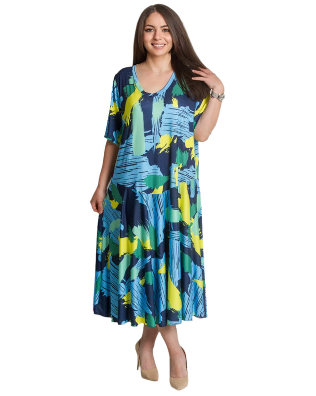 Rochie evazată cu model abstract, mărimi mari