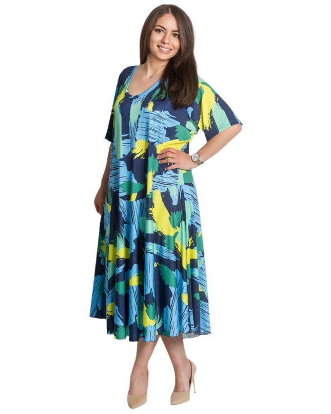 Rochie evazată cu model abstract, mărimi mari