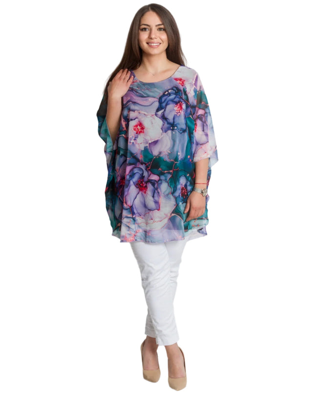 Tunică oficială din șifon cu model floral și croială lejeră