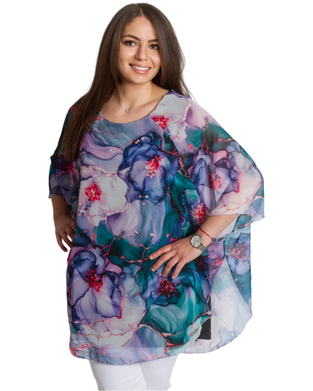 Tunică oficială din șifon cu model floral și croială lejeră