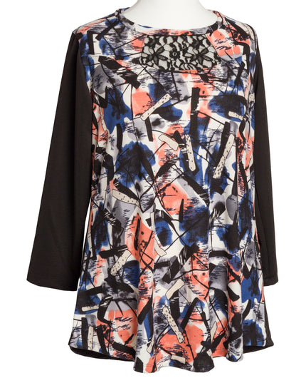 Tunică lejeră în mărimi mari cu accente din piele