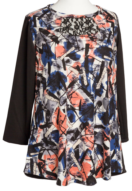 Tunică lejeră în mărimi mari cu accente din piele