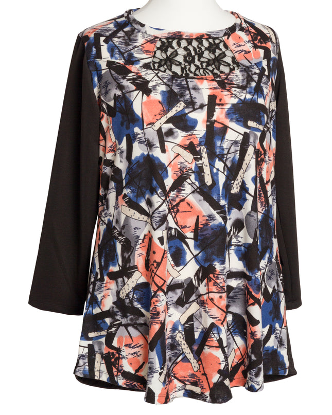 Tunică lejeră în mărimi mari cu accente din piele