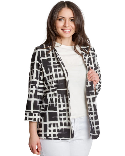 Jachetă alb-neagră cu model geometric în mărimi mari