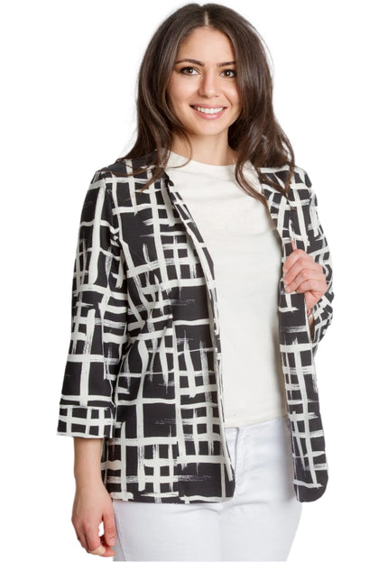 Jachetă alb-neagră cu model geometric în mărimi mari