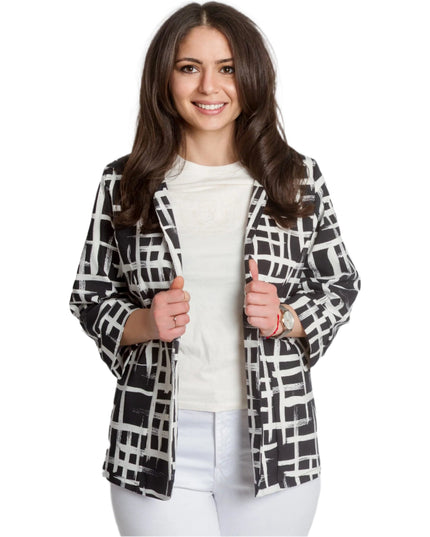 Jachetă alb-neagră cu model geometric în mărimi mari