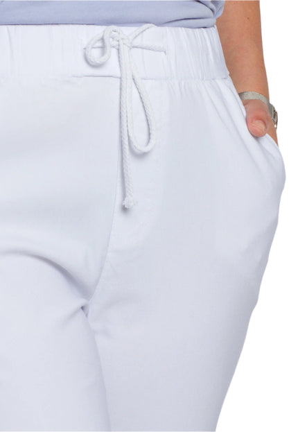Бели прави дамски панталони до глезена с ластик и връзки - Maxi Market