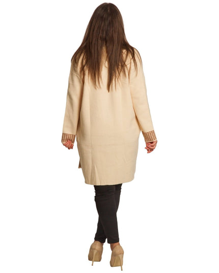 Бежова жилетка без закопчаване с джобове и каре детайли - Maxi Market