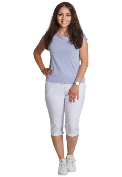 Бял дамски панталон под коляното с връзки и джобове - Maxi Market