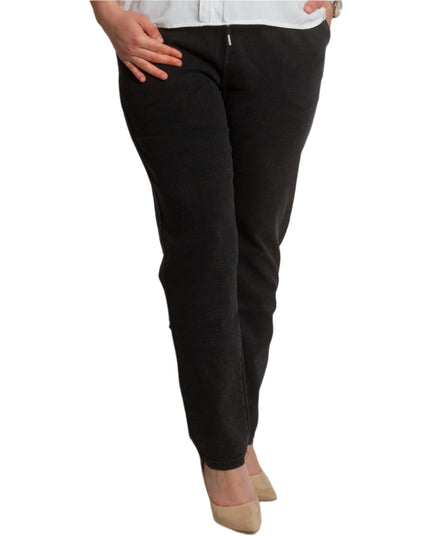 Черен дамски панталон с ластик и връзки в големи размери - Maxi Market