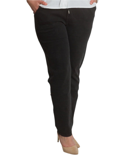 Черен дамски панталон с ластик и връзки в големи размери - Maxi Market