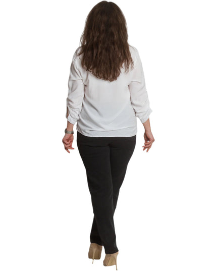 Черен дамски панталон с ластик и връзки в големи размери - Maxi Market