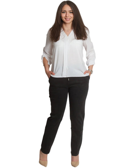 Черен дамски панталон с ластик и връзки в големи размери - Maxi Market