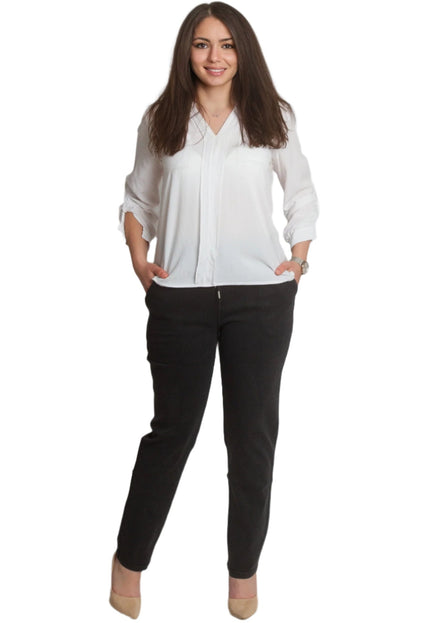 Черен дамски панталон с ластик и връзки в големи размери - Maxi Market