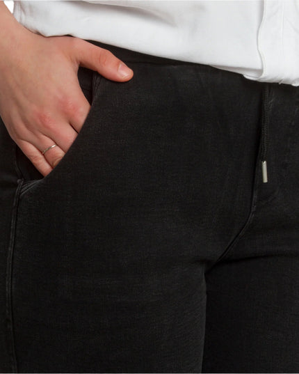 Черен дамски панталон с ластик и връзки в големи размери - Maxi Market