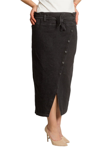 Черна дънкова макси пола с декоративни копчета - Maxi Market