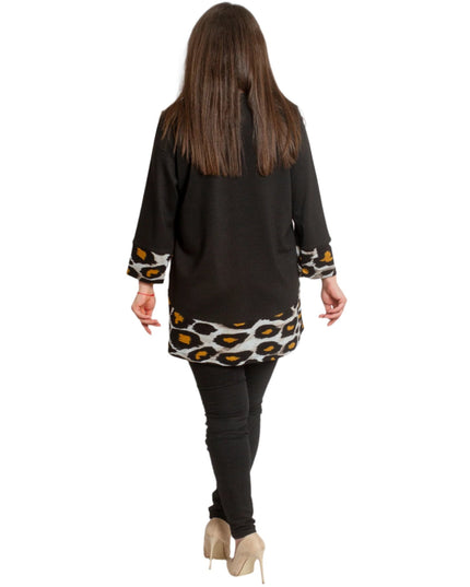 Черна елегантна туника с животински принт и свободна кройка - Maxi Market