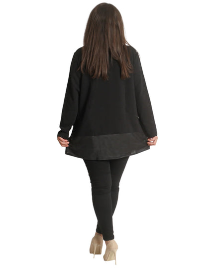 Черна елегантна туника в макси размери - С щампа - Maxi Market