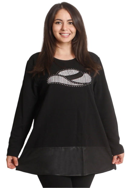 Черна елегантна туника в макси размери - С щампа - Maxi Market