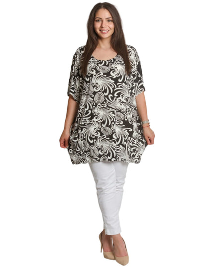 Черна макси туника с абстрактен десен и джобчета - Maxi Market