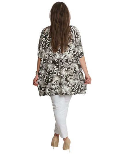 Черна макси туника с абстрактен десен и джобчета - Maxi Market