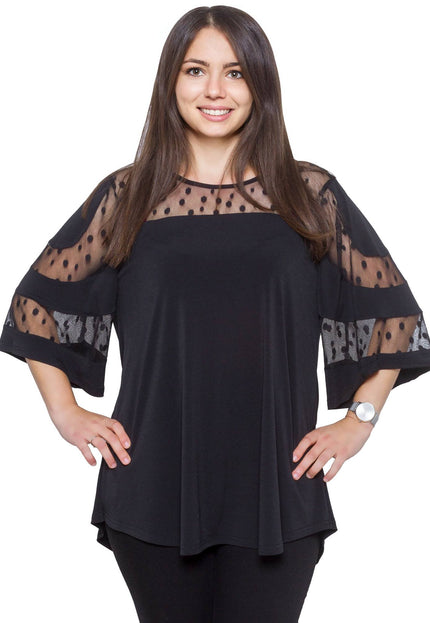 Tunică formală evazată cu tul în mărimi maxi