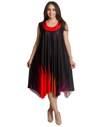 Черна разкроена рокля без ръкави в макси размери - Maxi Market