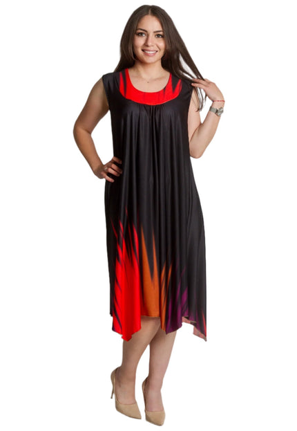 Черна разкроена рокля без ръкави в макси размери - Maxi Market