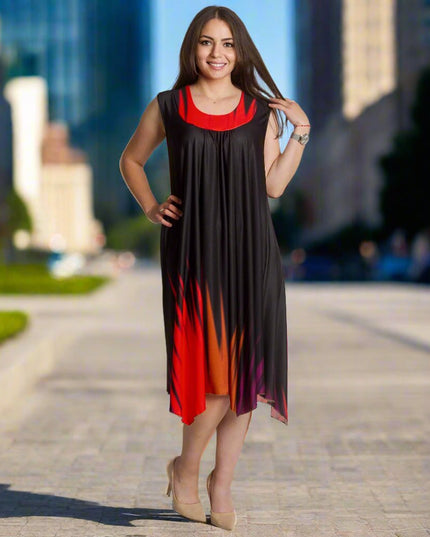 Черна разкроена рокля без ръкави в макси размери - Maxi Market