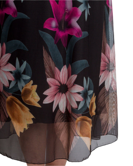 Черна разкроена шифонена рокля на цветя в макси размери - Maxi Market