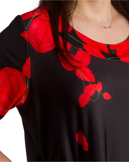 Черна рокля на червени цветя с ефирна свободна кройка - Maxi Market