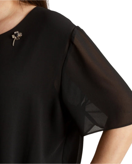 Черна шифонена макси туника с брошка и свободна кройка - Maxi Market