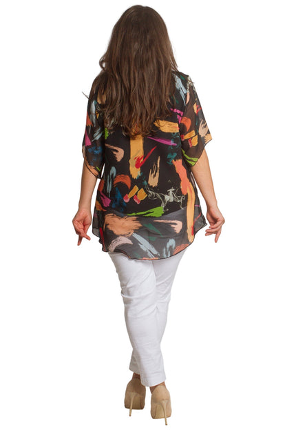 Черна шифонена туника в големи размери с абстрактен десен - Maxi Market