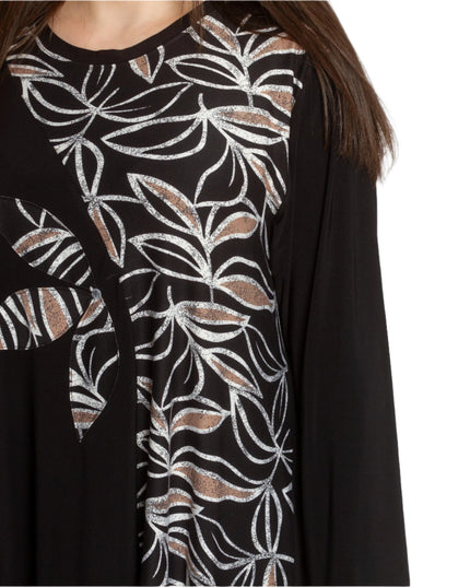 Черна туника с флорални мотиви и асиметрична кройка - Maxi Market