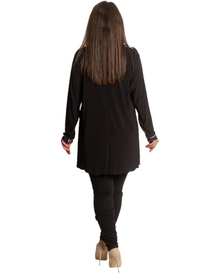 Черна туника с флорални мотиви и асиметрична кройка - Maxi Market