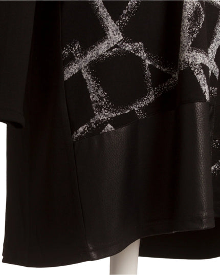 Черна туника с геометричен десен и свободна кройка - Maxi Market