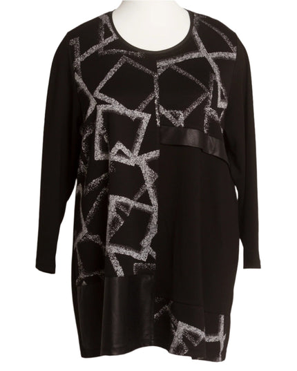 Черна туника с геометричен десен и свободна кройка - Maxi Market