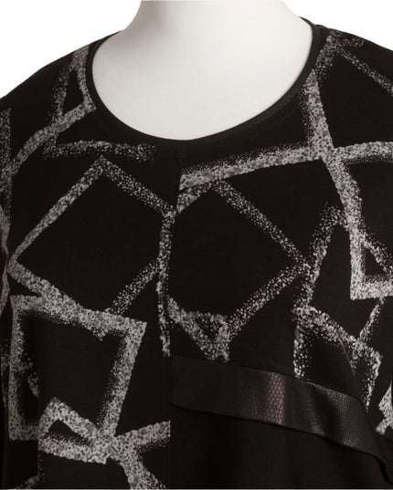 Черна туника с геометричен десен и свободна кройка - Maxi Market