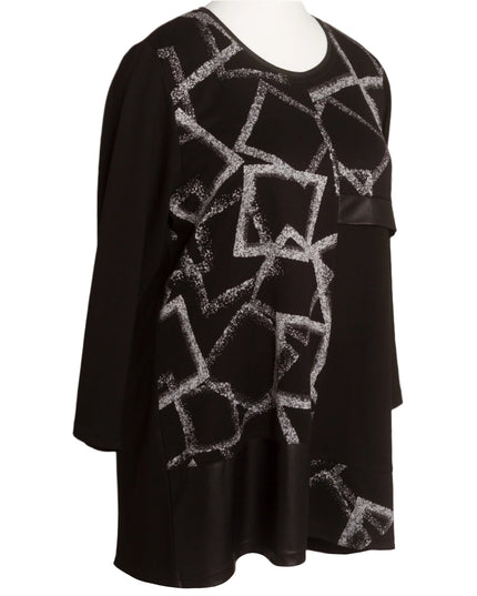 Черна туника с геометричен десен и свободна кройка - Maxi Market