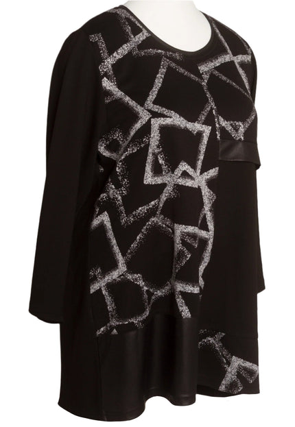 Черна туника с геометричен десен и свободна кройка - Maxi Market