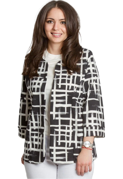 Черно - бяло сако с геометричен десен в големи размери - Maxi Market