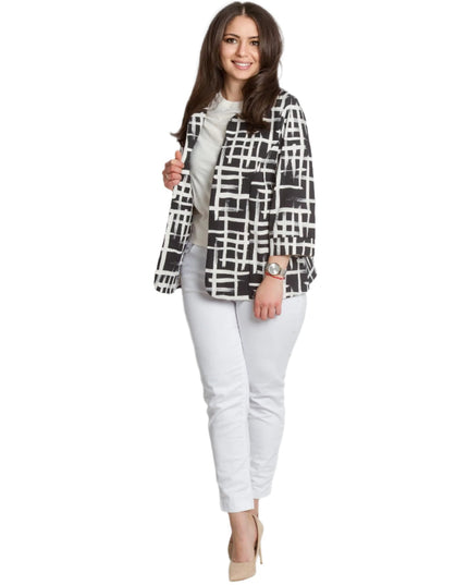 Черно - бяло сако с геометричен десен в големи размери - Maxi Market