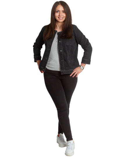 Черно дънково черно сако в големи размери - Maxi Market