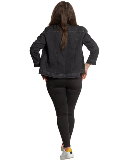 Черно дънково черно сако в големи размери - Maxi Market