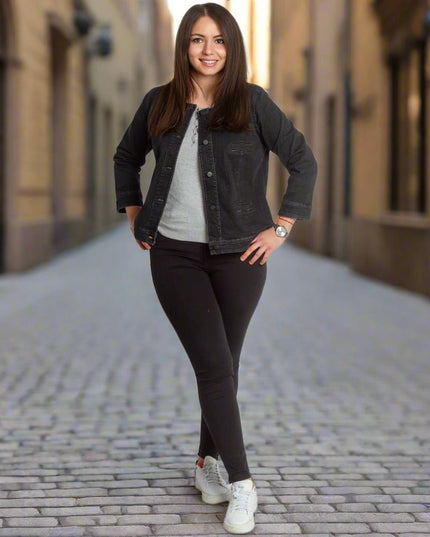 Черно дънково черно сако в големи размери - Maxi Market